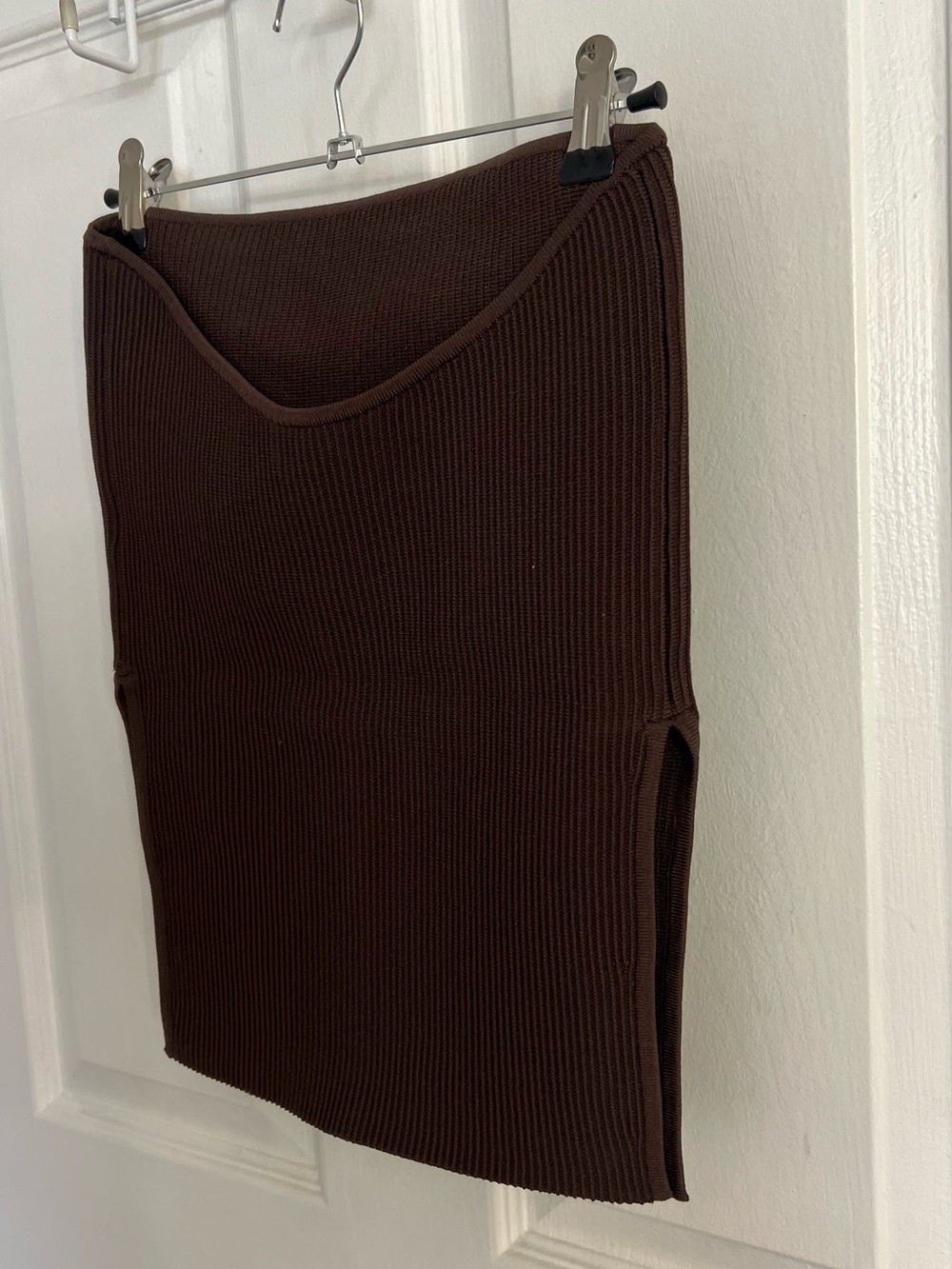 Babaton sculpt knit brown tube top with side slits BNWT size S